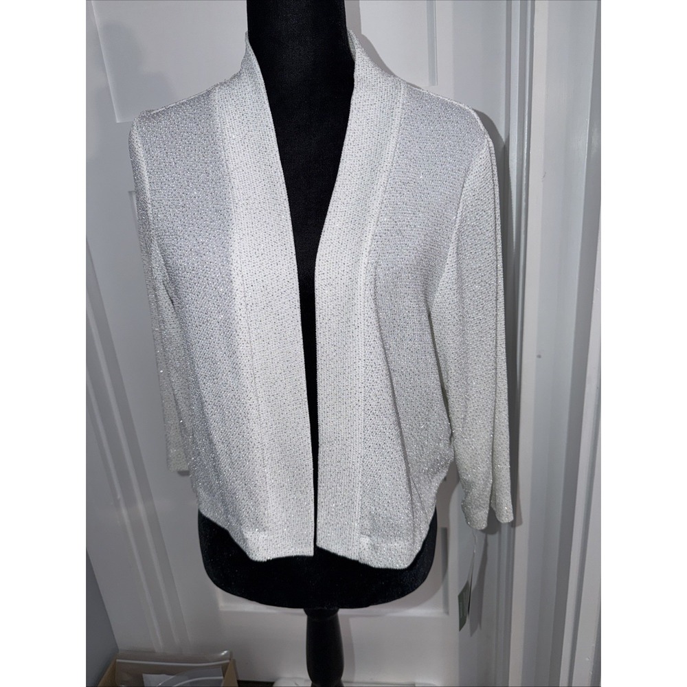 Perceptions Glitter Womens 3/4 Sleeve Shrug - White Sid Extra Large XL V28086J